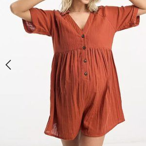 ASOS DESIGN Maternity crinkle collared smock romper in rust